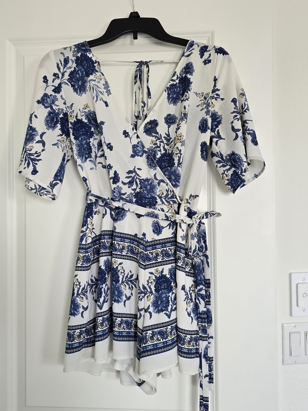 Trixxi White Romper with Blue Floral Print